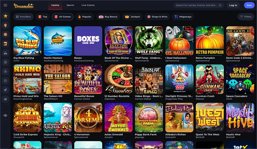 Volledige slotverzameling ontdekken bij Dreamzino Casino