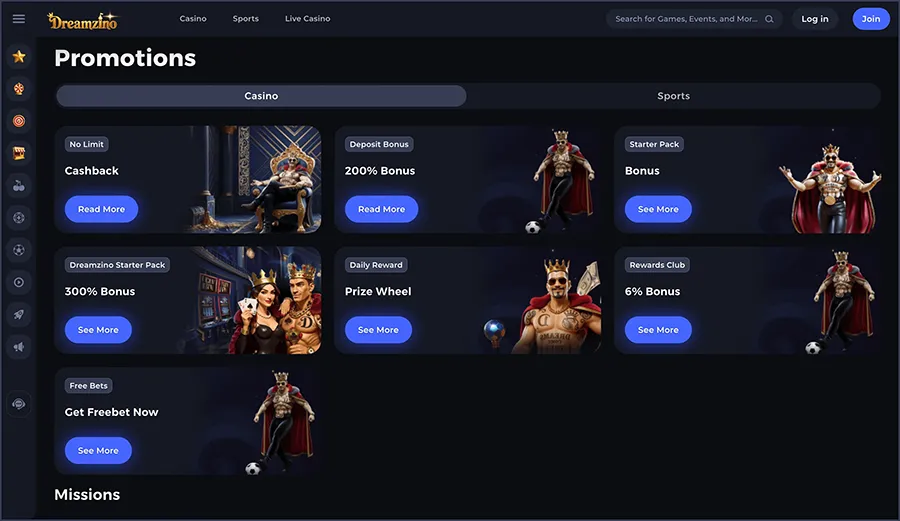 Exclusieve bonussen en lopende promoties bij Dreamzino Casino